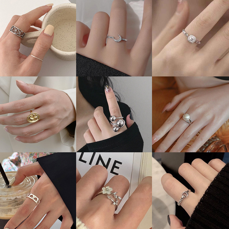 韩系ins风戒指女小众设计感珍珠戒指跨境复古轻奢简约感开口戒指