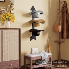简约实木箭头造型帽子收纳架壁挂牛仔帽展示多层陈列储物架