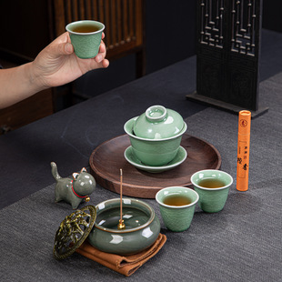 Ru Kiln Ge Kiln Ceramic Tea Set Gift Set Kung Fu Tea Cup Travel Tea Set Quick Cup Chinese Tea Bowl Souvenir