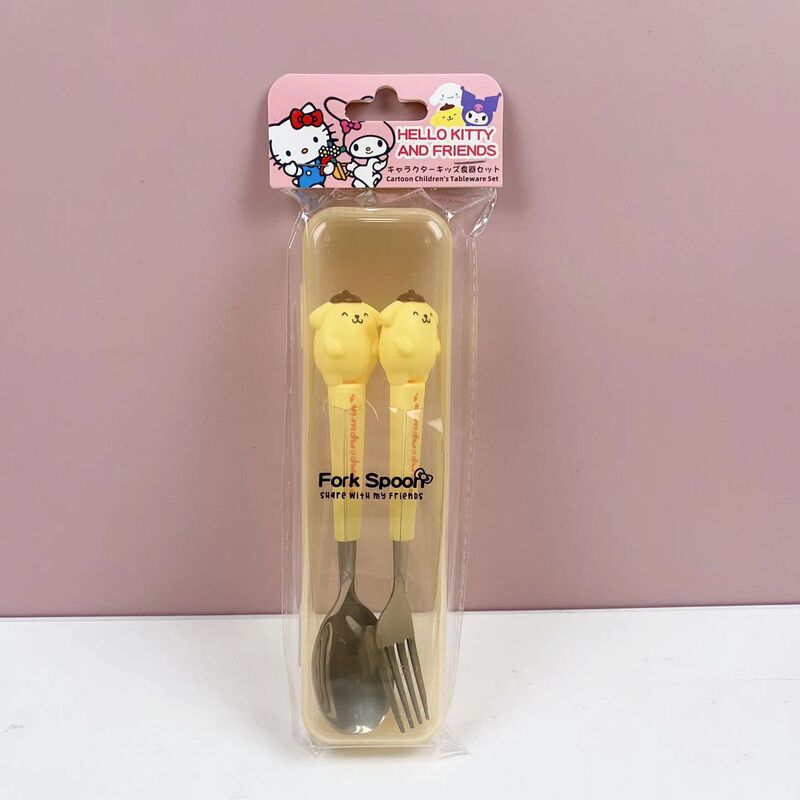 2025新型学生クロミハンドル携帯アニメ子供食器2点セットステンレス食器フォークスプーン|undefined