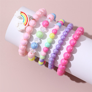 YSB772 cross-border acrylic handmade beaded colorful bracelet rainbow pendant cute children's bracelet 5 pieces suit