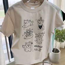 可爱卡通纯棉印花T恤2024年中大童男宝女宝儿童夏季新品休闲短袖T