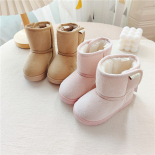 Export Daily single winter pure color children's snow boots baby thickened cotton shoes Velcro men's and women's warm children's shoes