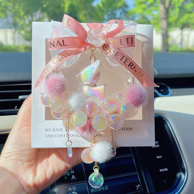 Cute and Colorful Deer Car Hanging Ornament Rearview Mirror Pendant Decoration for Girls Car Accessory (Car hanging) - morandi-powder
