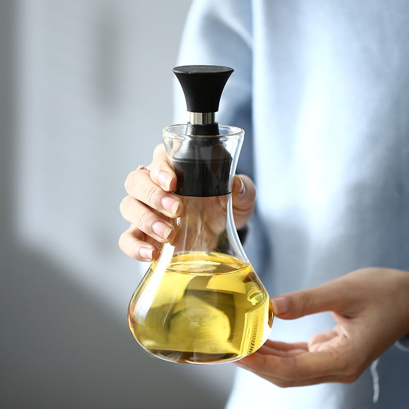 Hogar vidrio de borosilicato botella de salsa transparente botella de aceite de cocina botella de vinagre botella de aceite botella de condimento de vidrio transparente