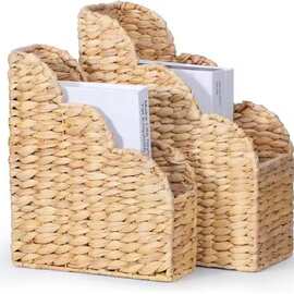 水葫芦草编织文件收纳筐办公桌书立资料文件笔记本手机杂物置物筐