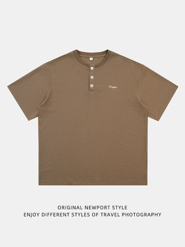 Light Luxury Vintage Money Texture Honeycomb Short-Sleeve T-Shirt for Men - Summer New Henry Collar Polo Shirt 260g Loose Fit T-Shirt