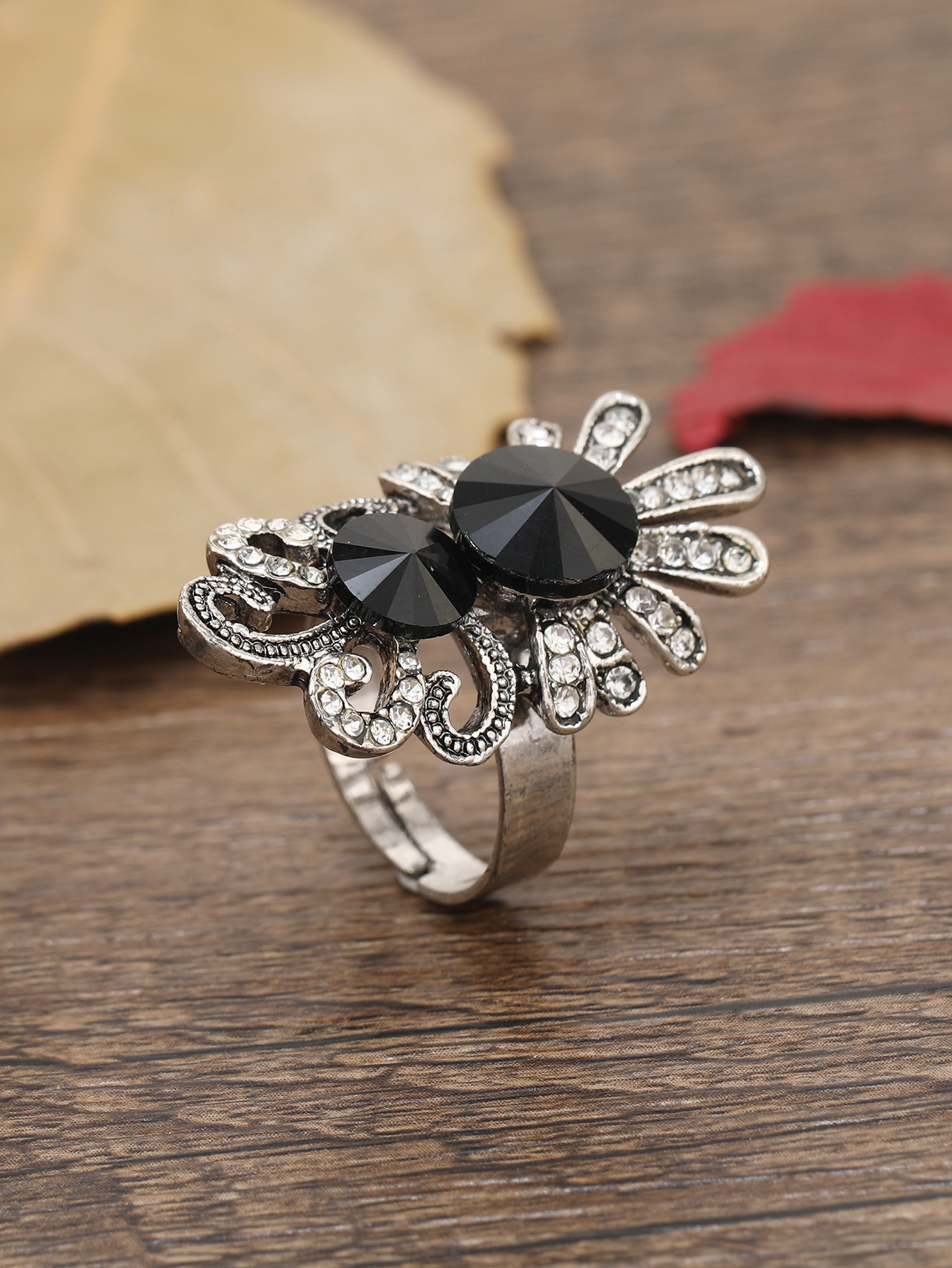 Fashion Flower Alloy Metal Rhinestones Open Ring
