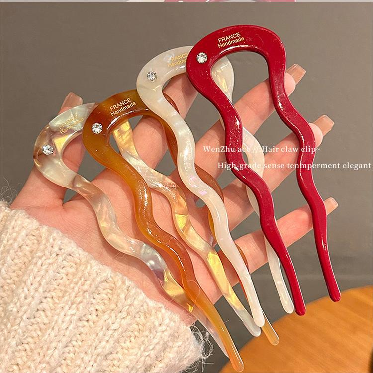 Nueva horquilla trasera cabeza bola cabeza updo tocado de pelo palillos horquilla en forma de U simple de alto grado de acetato femenino 2023