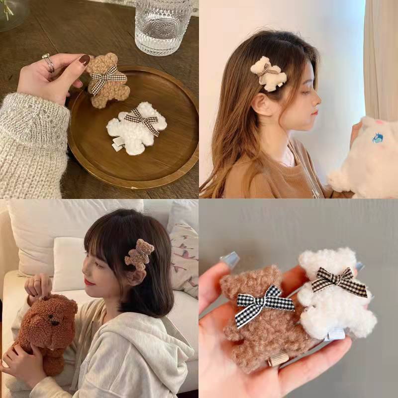 Autumn and Winter Plush Bear Hairpin Side Clip Girl Side Clip Hair Accessories Headdress 2021 New Bangs Clip Hairpin