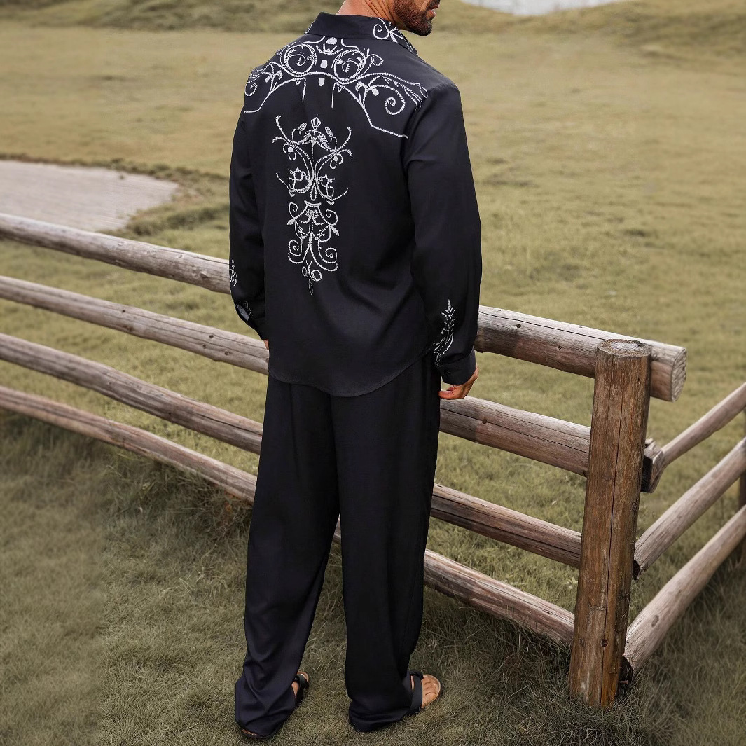 2024 nuevo estilo Amazon productos europeos transfronterizos moda casual estadounidense camisa de manga larga pantalones traje MB12 ML4