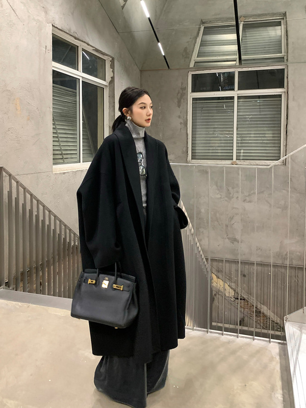 2540 #   Ouyang Quan ウール両面ウールコート、ゆったりとしたレトロなミドル丈の厚いウールコート|undefined