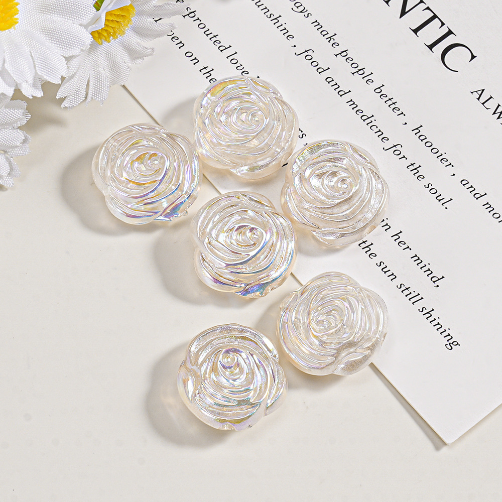 Cuentas de resina iridiscentes transparentes de doble cara con forma de rosa, efecto glaseado, para accesorios de colgantes de cadena de teléfono DIY, venta al por mayor