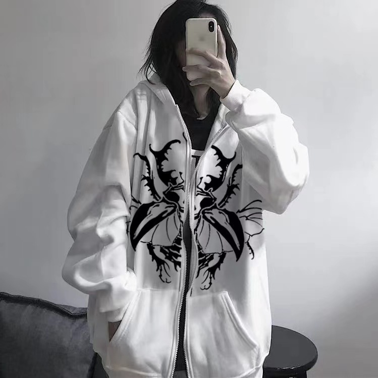 Gothic Kapuzenpullover Mit Schmetterling Unisex Zip-up Sweatshirt_voghion.com
