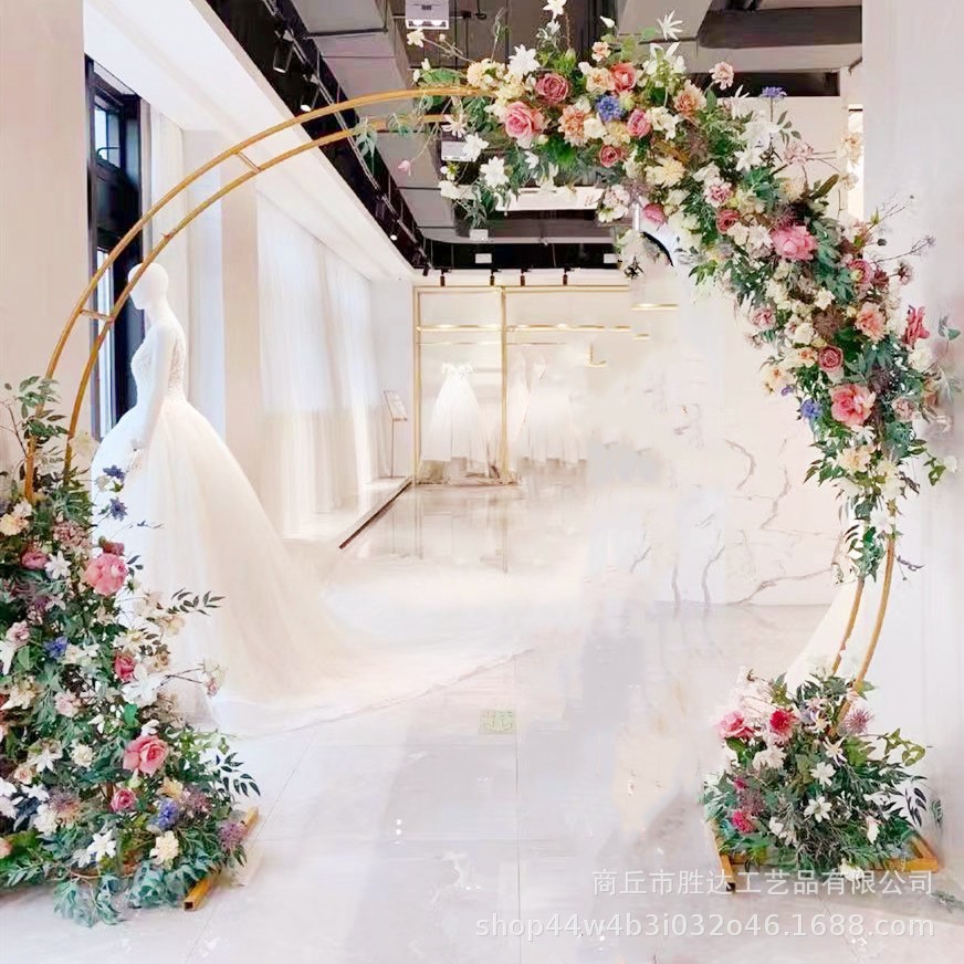 Up and down wedding wrought iron arch props ring double Rod Flower door outdoor lawn arc wedding stage background decoration