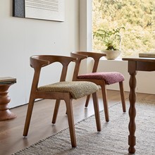 法式复古实木餐椅家用设计师中古风餐厅白蜡木椅子咖啡店洽谈椅子