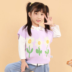 New sweet and cute girl's vest for spring and autumn, pure cotton knitted children's undershirt casual children's t-shirt pull-over