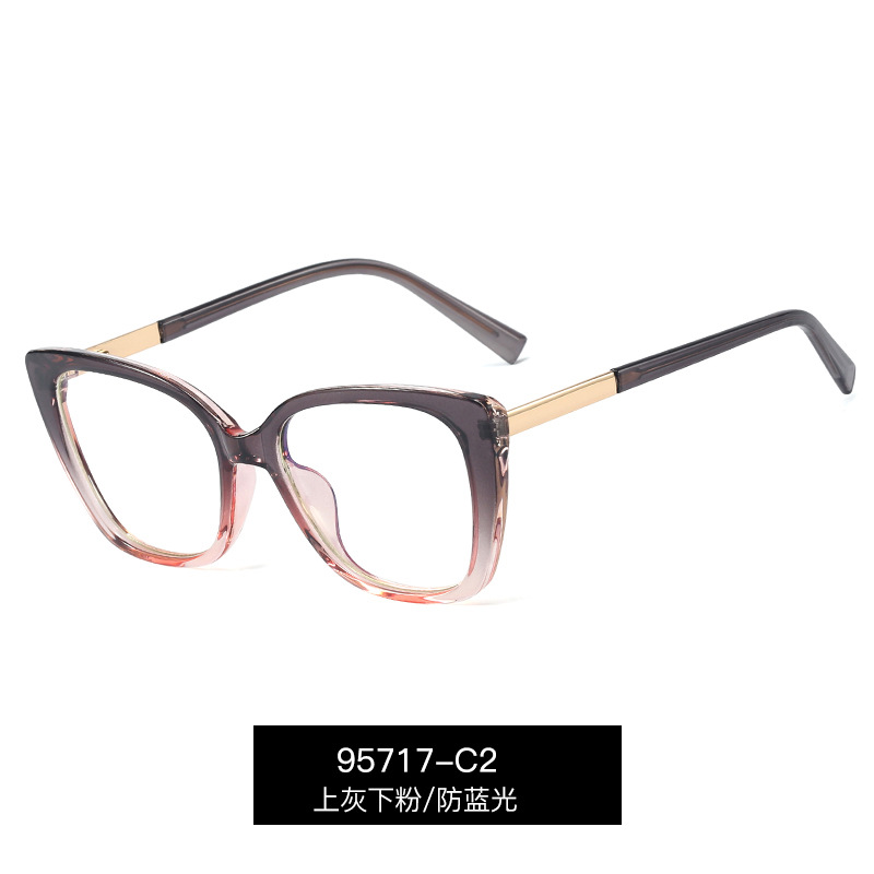 95717 tendencia de la moda de dos colores marco grande gafas lisas mujeres TR90 marco completo anti-azul gafas de luz miopía marco