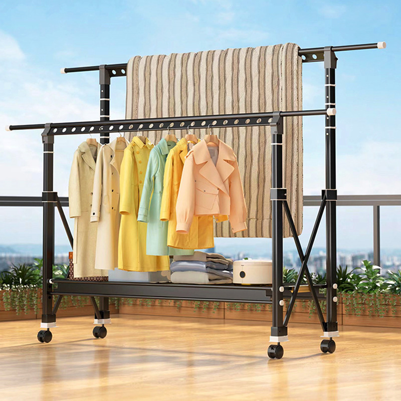 Clothes drying rack balcony floor-standing foldable bedroom outdoor drying quilt hanging cooling clothes rack household mobile clothes drying rack