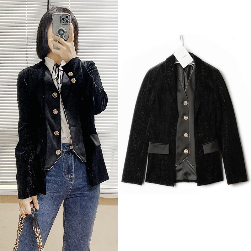 秋冬季新款 杨密明星同款白色单排扣翻领衬衫搭配西装牛仔裤