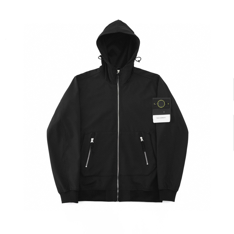High-End Independent Stone Outdoor Functional Style Logo Armband Hooded Couple Zipper Jacket Loose Men's and Women's Black Cotton High-End Independent Stone Outdoor Functional Style Logo Armband Hooded Couple Zipper Jacket Loose Men's and Women's Black Cotton