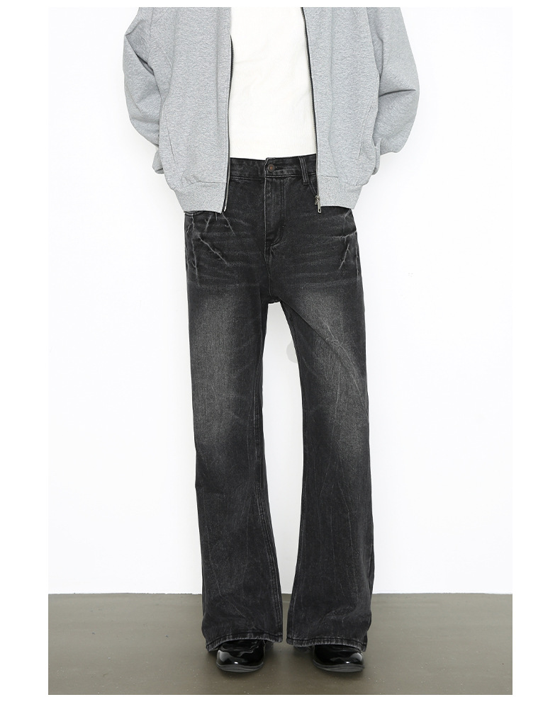 Men's Vintage-Inspired Distressed Jeans Cleanfit Straight Slight Flare Comfortable Cotton Blend Washed Black Light Blue S-XXL No Stretch_mkmklike.com