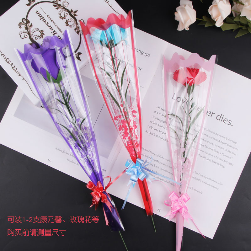 Bolsa de embalaje de flores de rayas simple transparente impermeable transpirable Rosa Clavel flor material fuegos artificiales bolsa