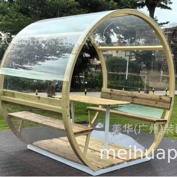 Casa de café panorámica con patrón de madera, bar de restaurante, casa de té de leche, casa de tarjetas perforadas en línea, sala de observación móvil de 360 grados