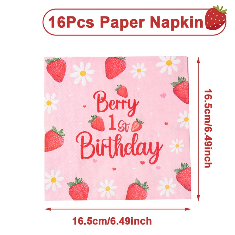 Fiesta temática de fresa chica rosa fruta cumpleaños vasos de papel desechables bandejas de papel cubiertos set decoración de mesa