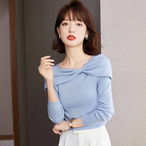 2024 Early Spring Slim Pullover Bottoming Sweater Elegant, Mature and Age-Reducing One-Neck Wool Sweater Women's Wholesale