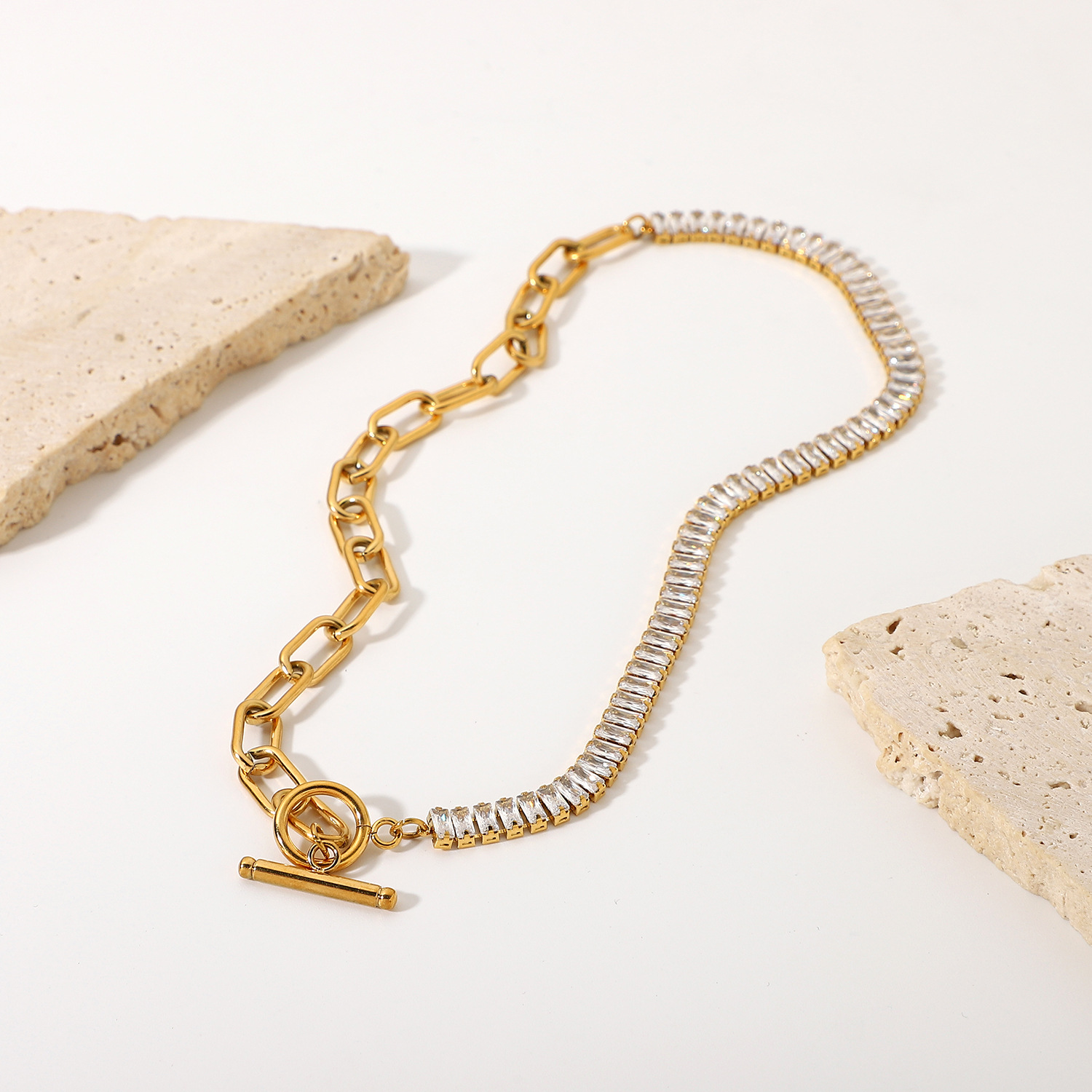 Ins Style Simple All-Match Cold Exaggerated OT Separable Mold Design Chain Titanium Steel 18K Necklace Women Ornament_colorza_3