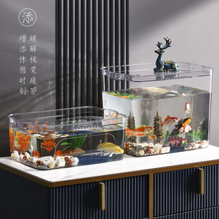 Plastic Fish Tank Rectangular Transparent Household Living Room Desktop Ecological Fish Tank Small Hexagon Dinosaur Special Tank with Cover
