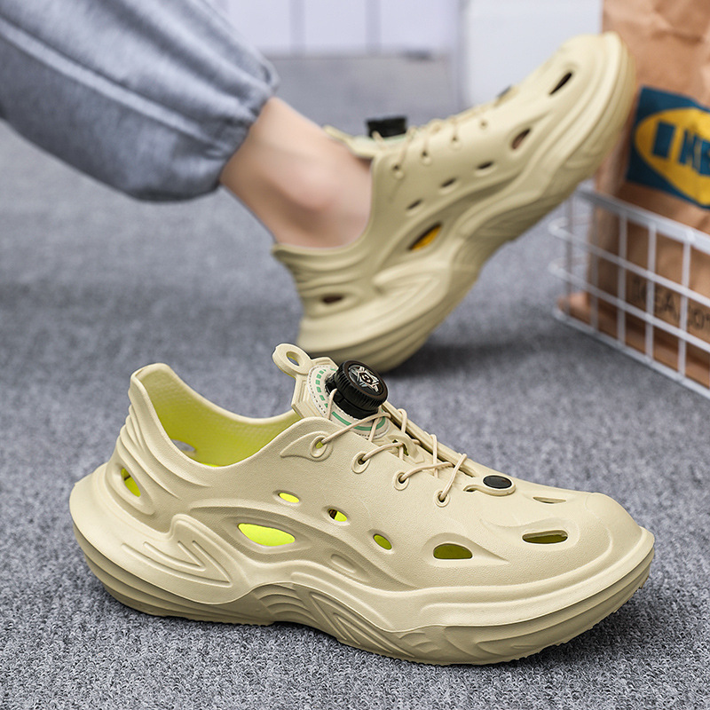 2024 botón giratorio agujero zapatos de verano para hombre con una sola gruesa de sandalinas de playa al aire libre slippers