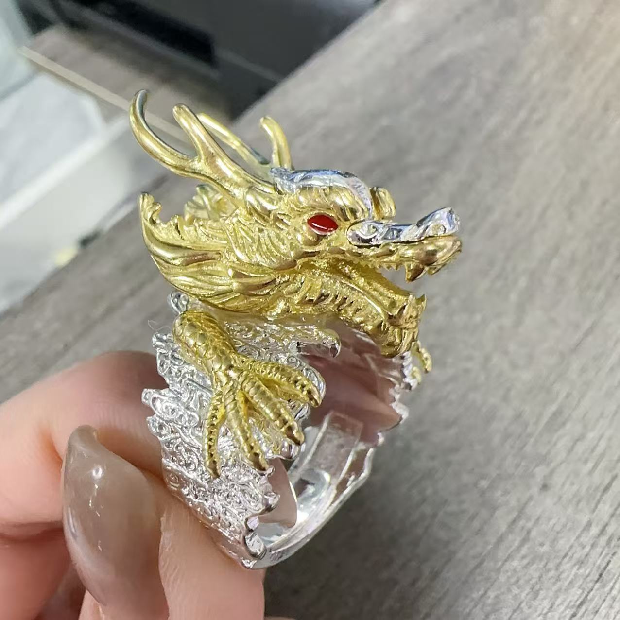 Vintage Gold Dragon Ring For Men Adjustable Hip Hop Design_voghion.com