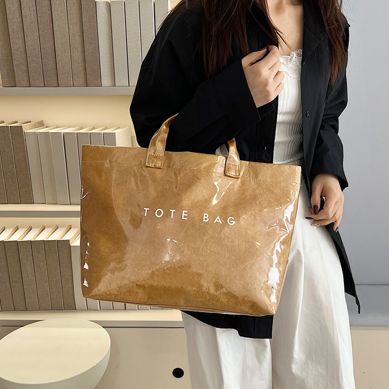 大容量牛皮纸果冻包时尚手提袋上班通勤托特包女新款时尚背包女士