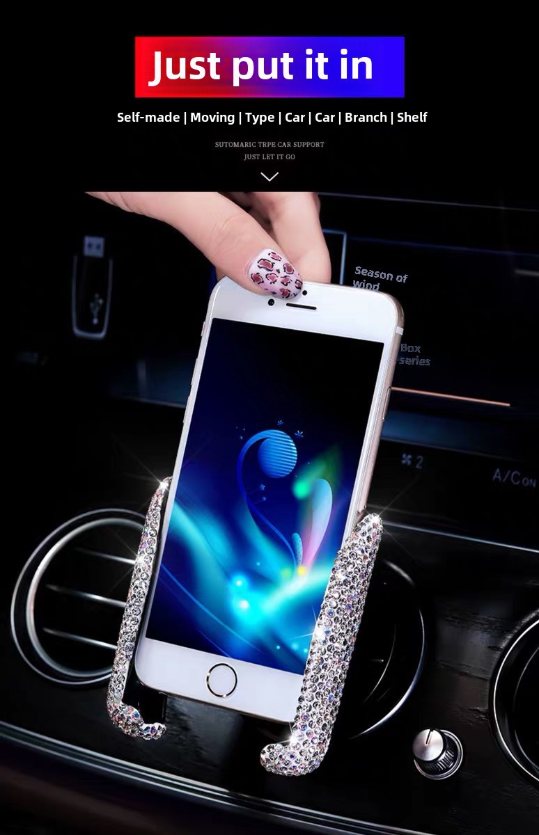 Grenzüberschreitende Auto-Handyhalterung mit Diamant-Einbettung, Navigationsrahmen, Luftauslasssitz mit doppeltem Verwendungszweck, Schwerkraft-Handyhalterung, weibliche Halterung_voghion.com