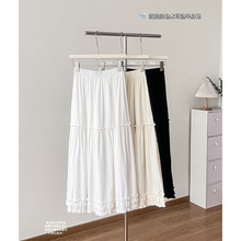 白色木耳边花边半身裙女2025春季新款甜美气质显瘦伞裙大摆长裙子