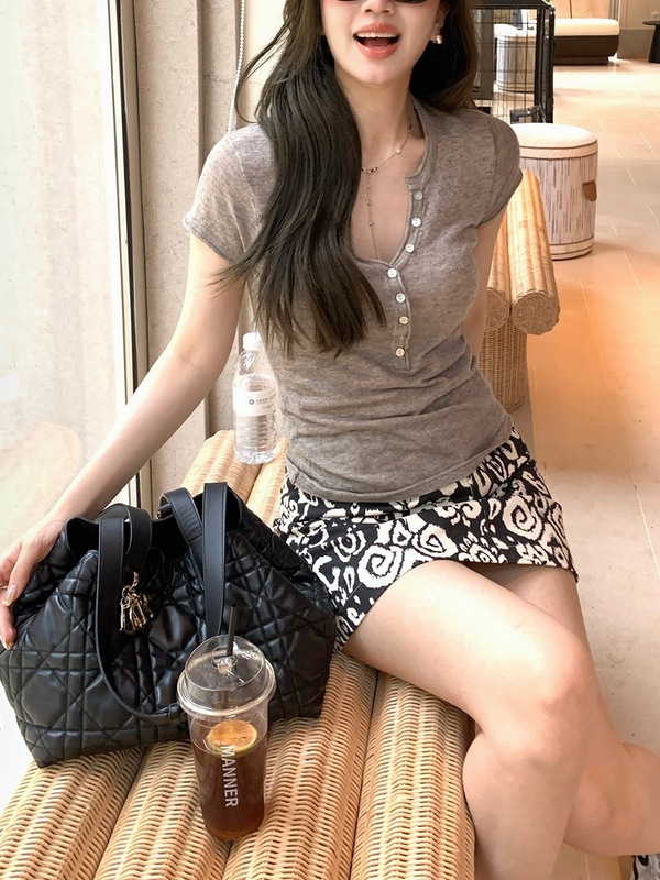至简主义亨利领短袖t恤女新款夏季修身显瘦上衣|undefined