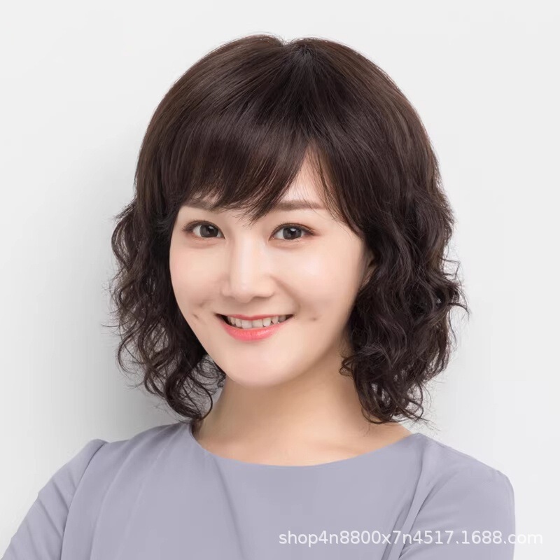 Mom's Wig, Short Hair, Medium-Length Curly Hair, Wool Curls, Full Head Wig, Real Hair Wig, Human Hair Wig Mom's Wig, Short Hair, Medium-Length Curly Hair, Wool Curls, Full Head Wig, Real Hair Wig, Human Hair Wig