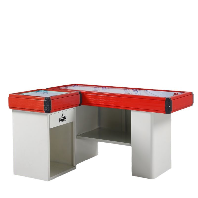 Mostrador de caja de supermercado Mostrador de tienda de conveniencia pequeño y simple Esquina de metal Gabinete de caja registradora de acero inoxidable engrosamiento
