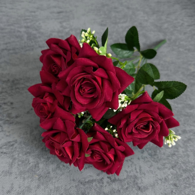 Flor de rosa simulada 7 mandos de franela rosa roja decoración del hogar decoración de la boda decoración transfronteriza flor falsa al por mayor