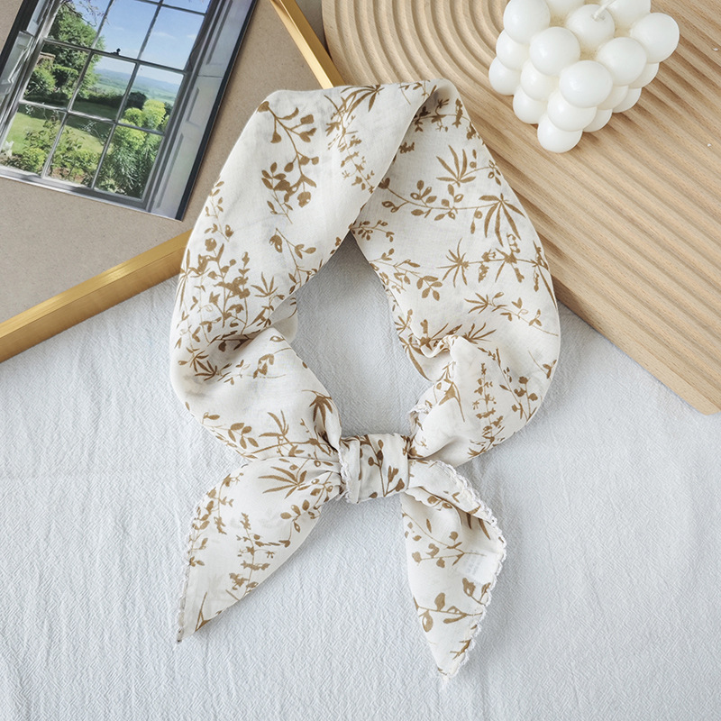 Toalla cuadrada fina de algodón y lino, fresca y transpirable, bufanda de seda pequeña con decoración literaria suave para mujer, bufanda de verano, bufanda pequeña de todo fósforo para mujer