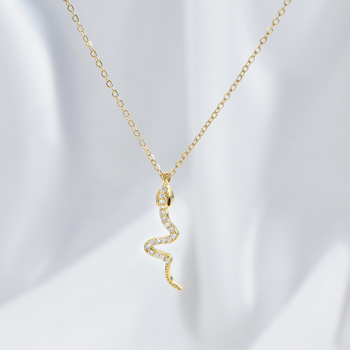 Copper Micro-Engraved Diamond Personalized Snake Style Korean Fashion Women's Necklace, Influencer Style Popular Clavicle Chain Wholesale