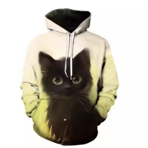 3D Cat Print Hooded Sweater for Men and Women, Non-Positive Fashionable Sweater, Interesting and Great Top Harajuku Street