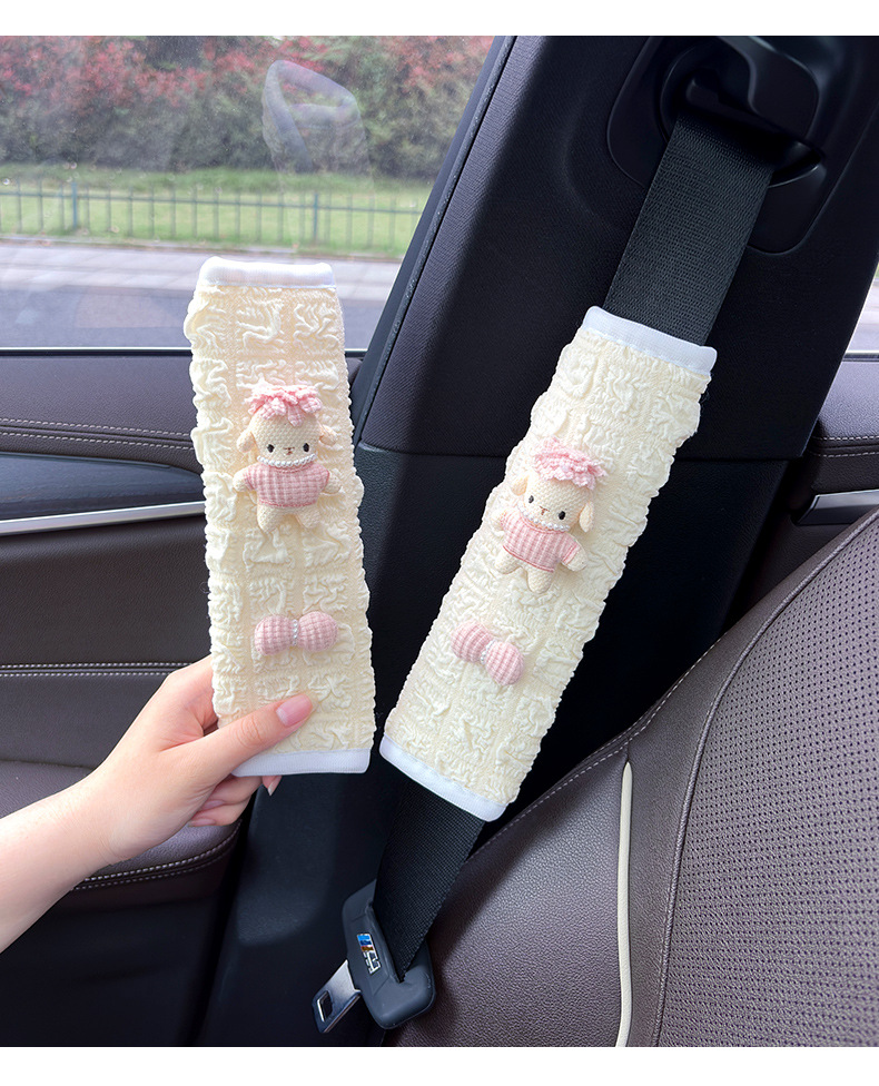 Car Seatbelt Shoulder Protector, Child Anti-Neck-Strangling Safety Belt, Creative Bowknot, Little Sheep Car Interior Decoration