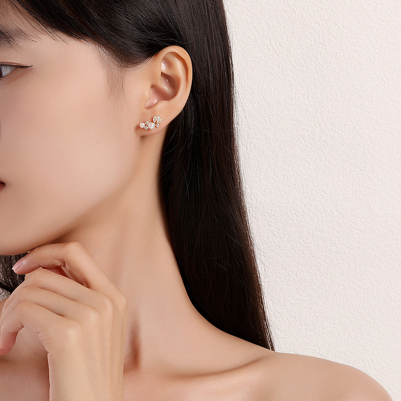 Pendientes de Plata de Ley con Hojas de Verano, Pendientes de Perlas Francesas para Mujer, Plata 925, Estilo Coreano, Pendientes de Lujo Ligero, Pendientes de Nicho para el Día de San Valentín