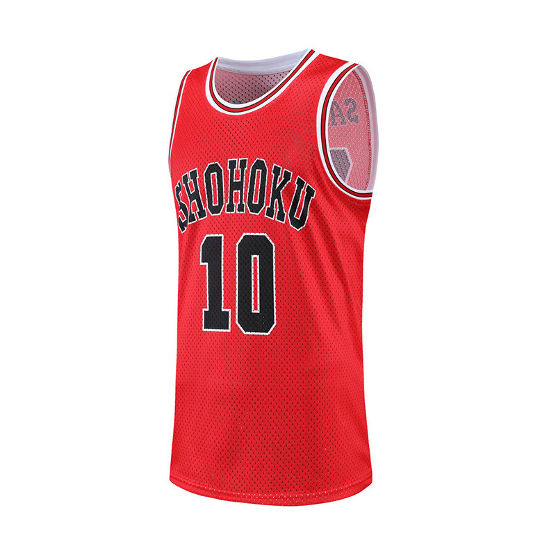 thumbnail image 1 of Chaleco de verano para hombre, camiseta de baloncesto con estampado 3D de Slam Dunk, uniforme de equipo, n.º 10, traje de baloncesto Sakuragi Hanamao, 1 of 5