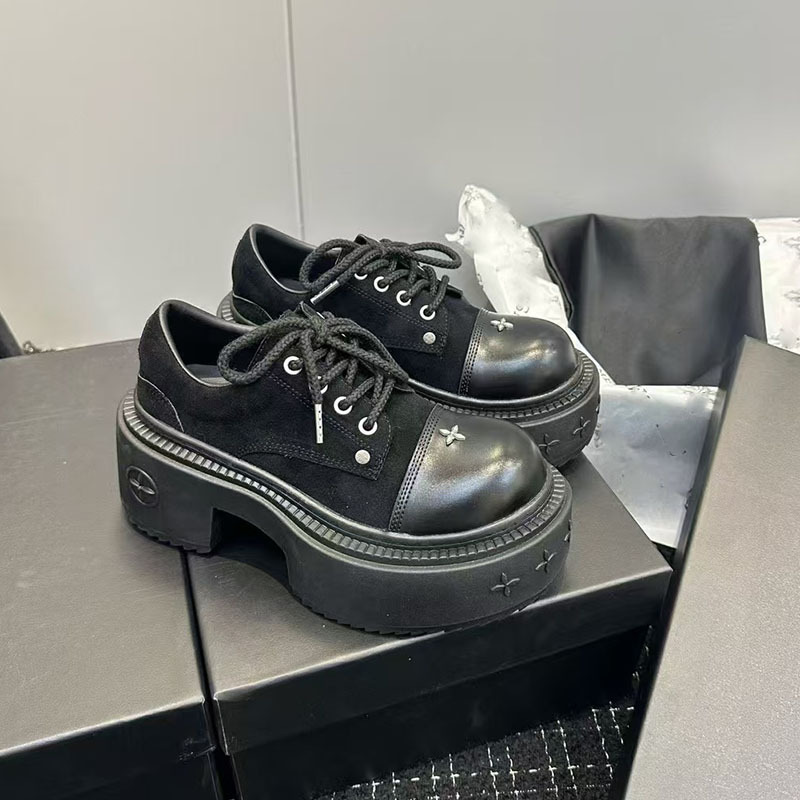 Yinyin Mercury Su 7CM Round Toe Canvas Women SMFK Cross Thick Sole For Short People Panda Big Head Derby Shoes_vogvips.com