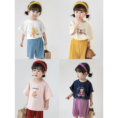 Qiu Duomeng Girls' Bear T-Shirt & Shorts Set – Thin Summer New Arrival Kids' Korean-style Casual 2-piece Outfit