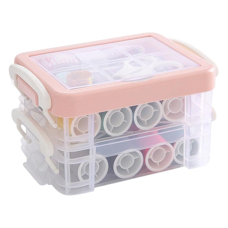 Nuevo Estilo nórdico caja de costura de doble capa de plástico de almacenamiento traje de costura herramientas de costura Kit al por mayor